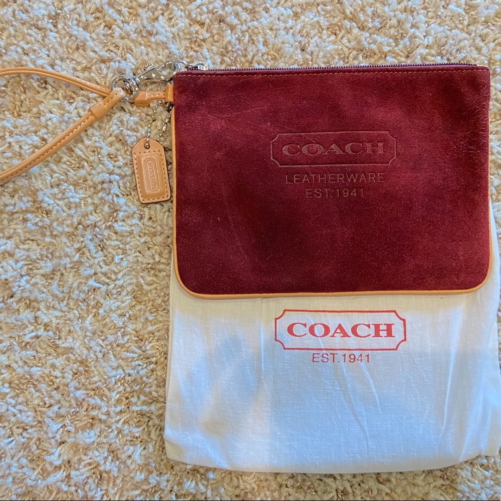 Coach Suede Burgundy Clutch Wristlet